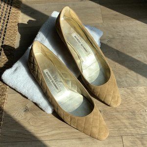 Manolo Blahnik Camel Suede Quilted Ballet Flats 38.5